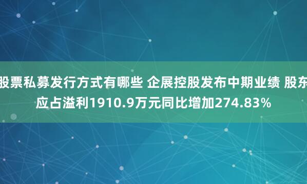 股票私募发行方式有哪些 企展控股发布中期业绩 股东应占溢利1910.9万元同比增加274.83%