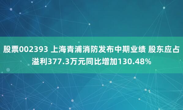 股票002393 上海青浦消防发布中期业绩 股东应占溢利377.3万元同比增加130.48%